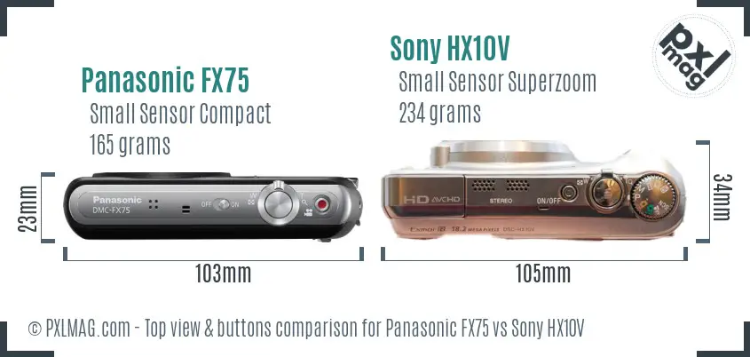 Panasonic FX75 vs Sony HX10V top view buttons comparison