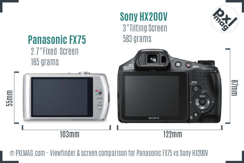 Panasonic FX75 vs Sony HX200V Screen and Viewfinder comparison