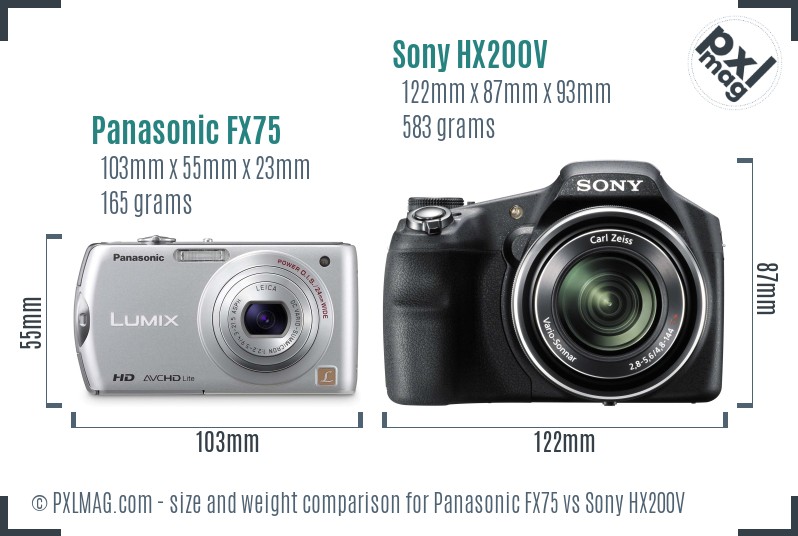 Panasonic FX75 vs Sony HX200V size comparison