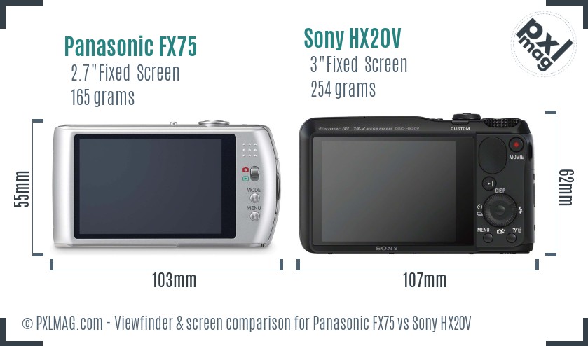 Panasonic FX75 vs Sony HX20V Screen and Viewfinder comparison