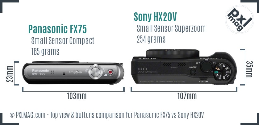 Panasonic FX75 vs Sony HX20V top view buttons comparison