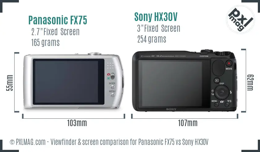 Panasonic FX75 vs Sony HX30V Screen and Viewfinder comparison