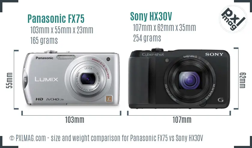 Panasonic FX75 vs Sony HX30V size comparison