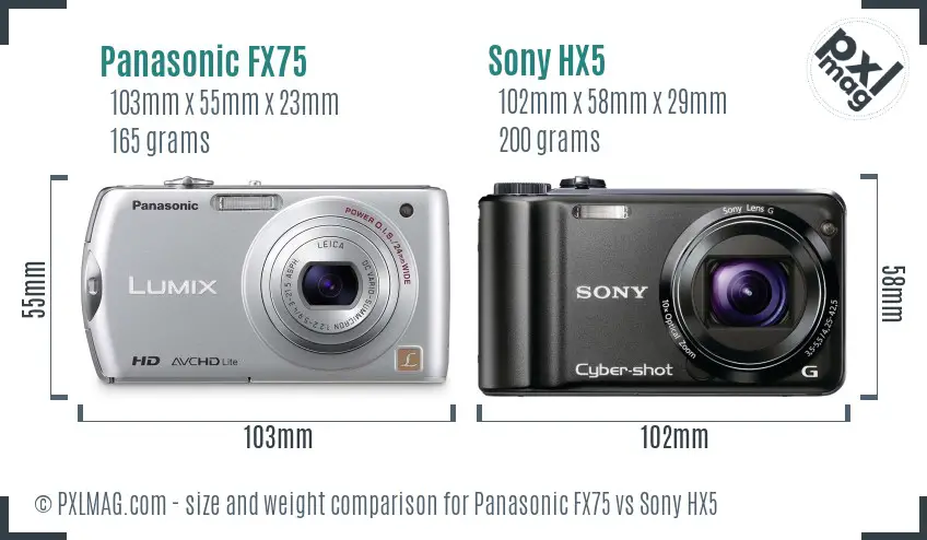Panasonic FX75 vs Sony HX5 size comparison