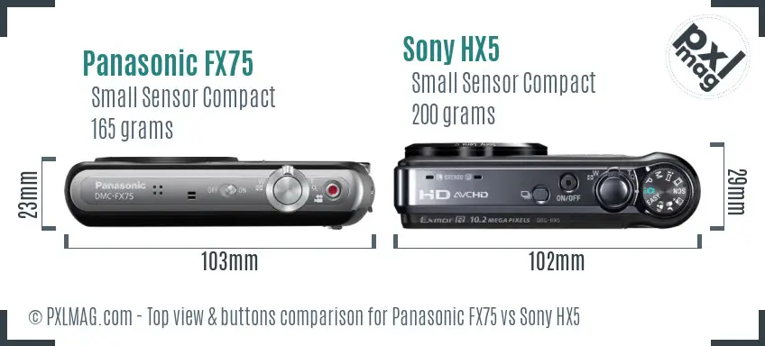Panasonic FX75 vs Sony HX5 top view buttons comparison
