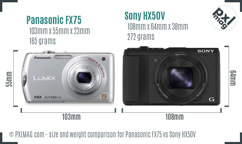 Panasonic FX75 vs Sony HX50V size comparison Panasonic FX75 vs Sony HX50V size comparison