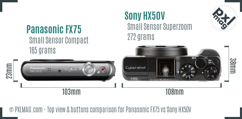 Panasonic FX75 vs Sony HX50V top view buttons comparison Panasonic FX75 vs Sony HX50V top view buttons comparison