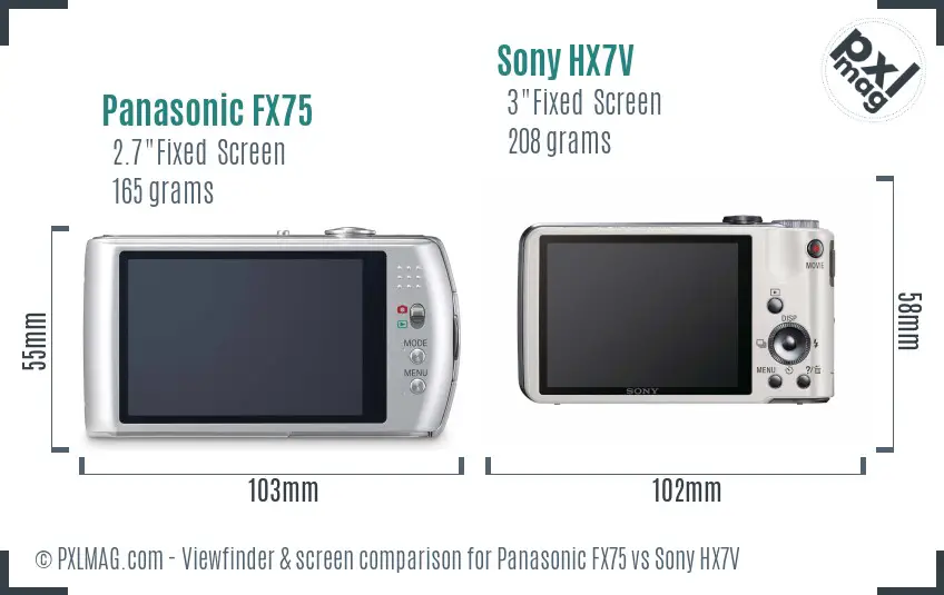 Panasonic FX75 vs Sony HX7V Screen and Viewfinder comparison
