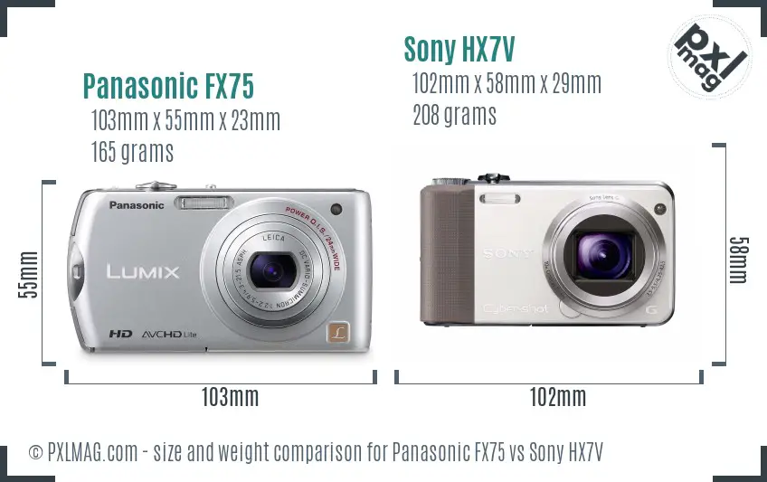 Panasonic FX75 vs Sony HX7V size comparison
