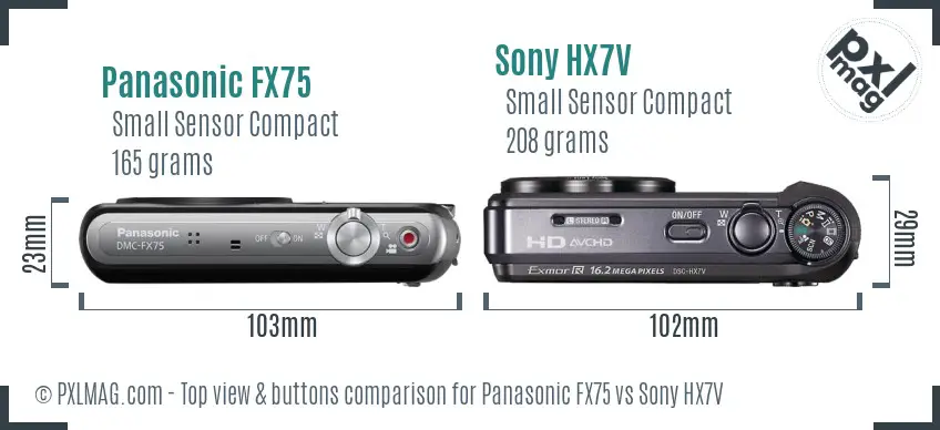 Panasonic FX75 vs Sony HX7V top view buttons comparison