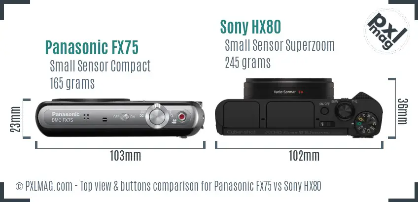 Panasonic FX75 vs Sony HX80 top view buttons comparison