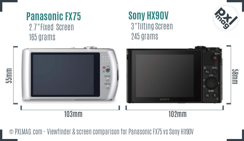Panasonic FX75 vs Sony HX90V Screen and Viewfinder comparison