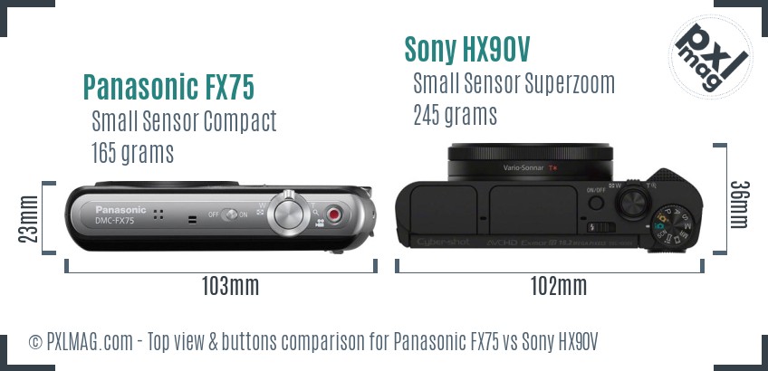 Panasonic FX75 vs Sony HX90V top view buttons comparison