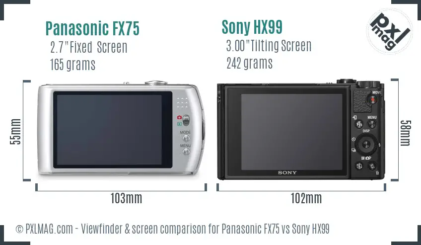 Panasonic FX75 vs Sony HX99 Screen and Viewfinder comparison