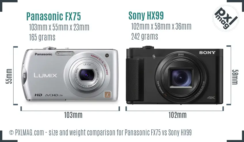 Panasonic FX75 vs Sony HX99 size comparison