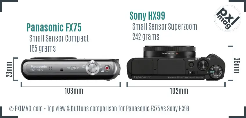 Panasonic FX75 vs Sony HX99 top view buttons comparison