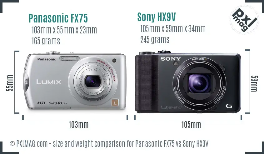 Panasonic FX75 vs Sony HX9V size comparison Panasonic FX75 vs Sony HX9V size comparison