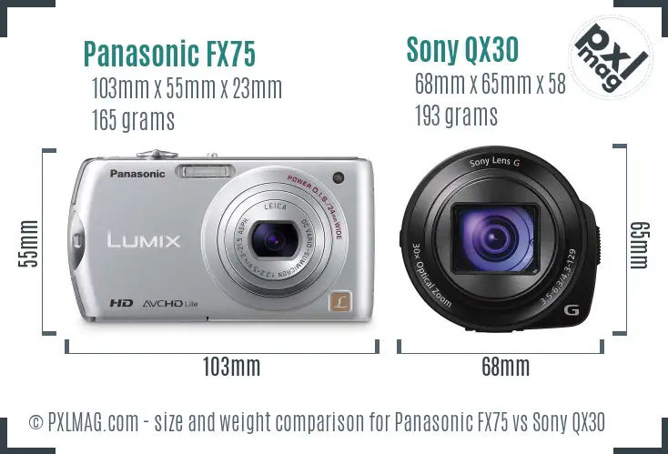 Panasonic FX75 vs Sony QX30 size comparison Panasonic FX75 vs Sony QX30 size comparison