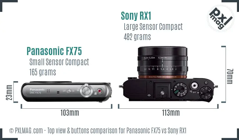 Panasonic FX75 vs Sony RX1 top view buttons comparison Panasonic FX75 vs Sony RX1 top view buttons comparison
