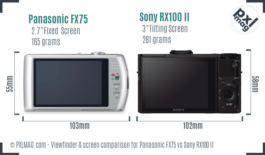 Panasonic FX75 vs Sony RX100 II Screen and Viewfinder comparison
