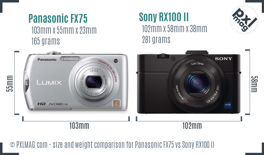 Panasonic FX75 vs Sony RX100 II size comparison Panasonic FX75 vs Sony RX100 II size comparison