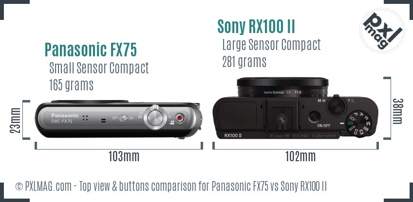 Panasonic FX75 vs Sony RX100 II top view buttons comparison