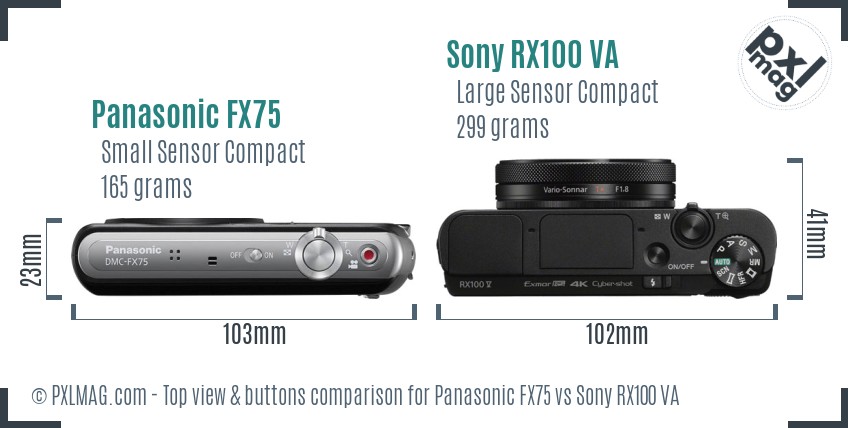 Panasonic FX75 vs Sony RX100 VA top view buttons comparison