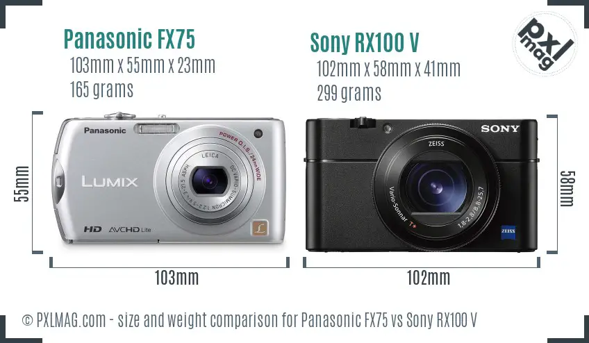 Panasonic FX75 vs Sony RX100 V size comparison