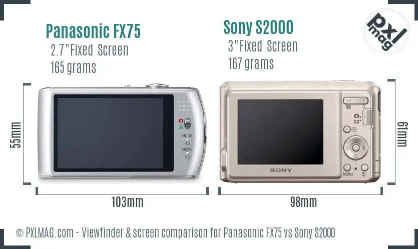Panasonic FX75 vs Sony S2000 Screen and Viewfinder comparison