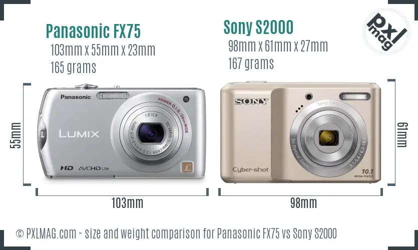 Panasonic FX75 vs Sony S2000 size comparison