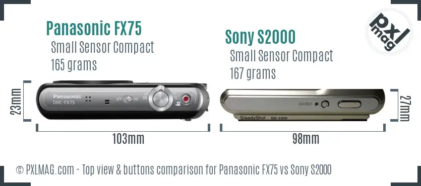 Panasonic FX75 vs Sony S2000 top view buttons comparison