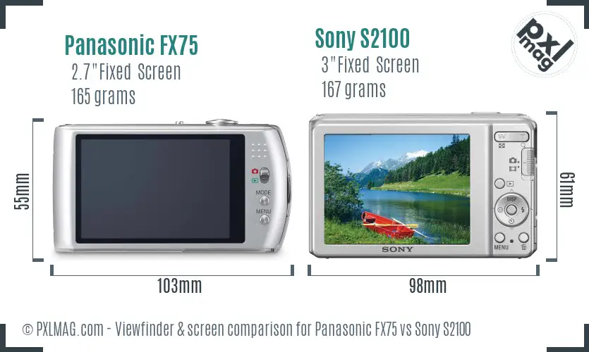 Panasonic FX75 vs Sony S2100 Screen and Viewfinder comparison Panasonic FX75 vs Sony S2100 Screen and Viewfinder comparison