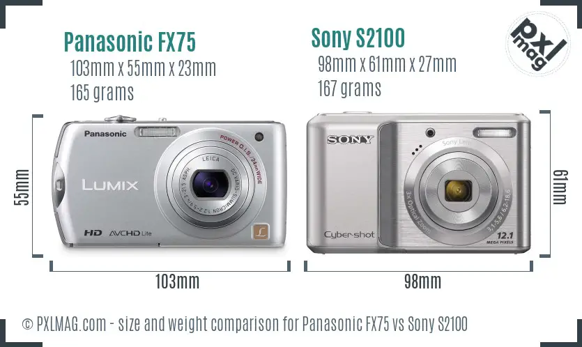 Panasonic FX75 vs Sony S2100 size comparison Panasonic FX75 vs Sony S2100 size comparison