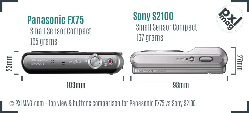 Panasonic FX75 vs Sony S2100 top view buttons comparison Panasonic FX75 vs Sony S2100 top view buttons comparison