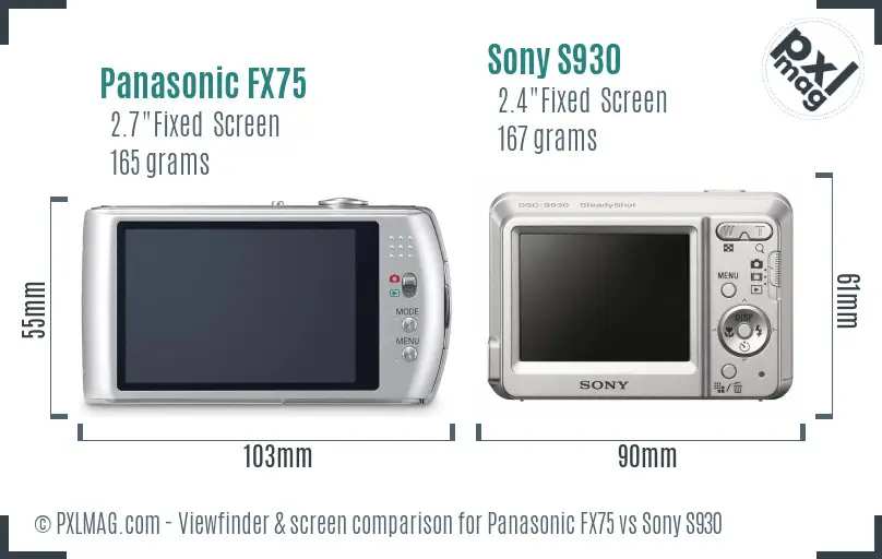 Panasonic FX75 vs Sony S930 Screen and Viewfinder comparison