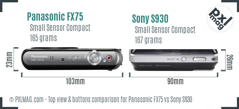 Panasonic FX75 vs Sony S930 top view buttons comparison