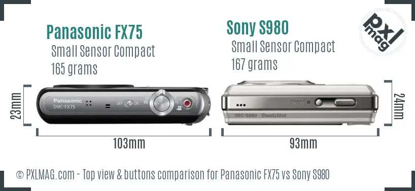 Panasonic FX75 vs Sony S980 top view buttons comparison Panasonic FX75 vs Sony S980 top view buttons comparison