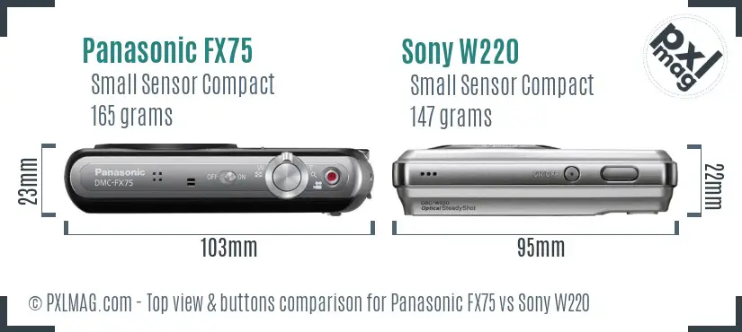 Panasonic FX75 vs Sony W220 top view buttons comparison Panasonic FX75 vs Sony W220 top view buttons comparison