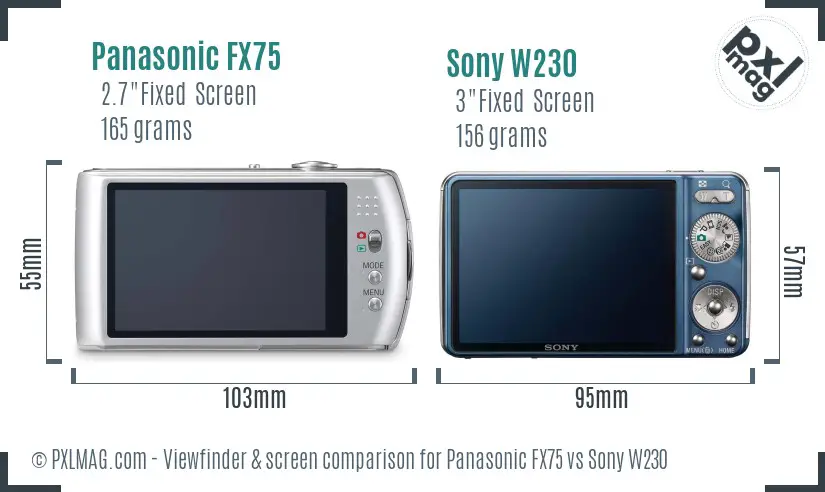 Panasonic FX75 vs Sony W230 Screen and Viewfinder comparison
