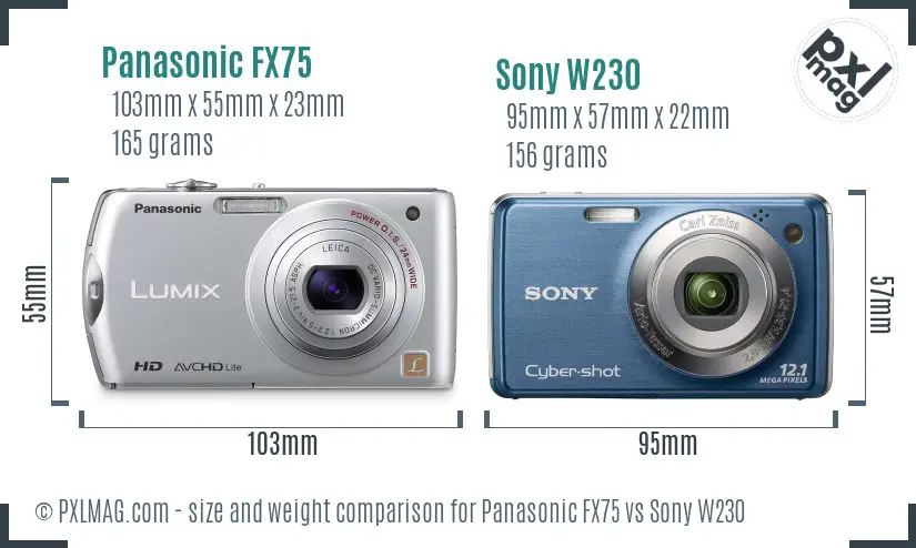 Panasonic FX75 vs Sony W230 size comparison