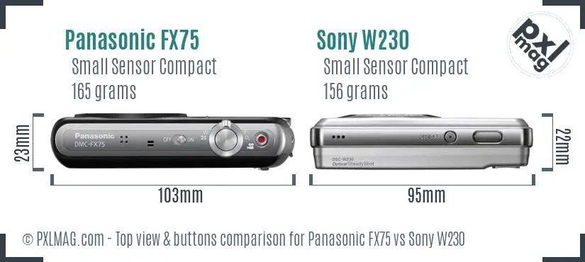 Panasonic FX75 vs Sony W230 top view buttons comparison