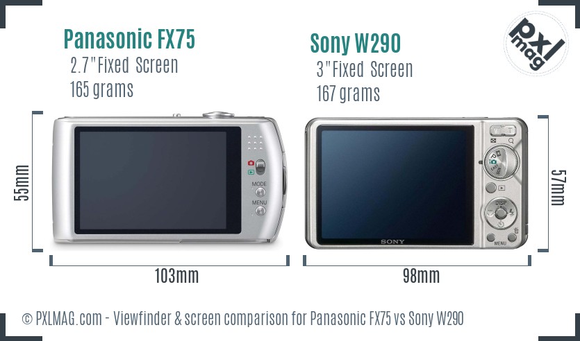 Panasonic FX75 vs Sony W290 Screen and Viewfinder comparison