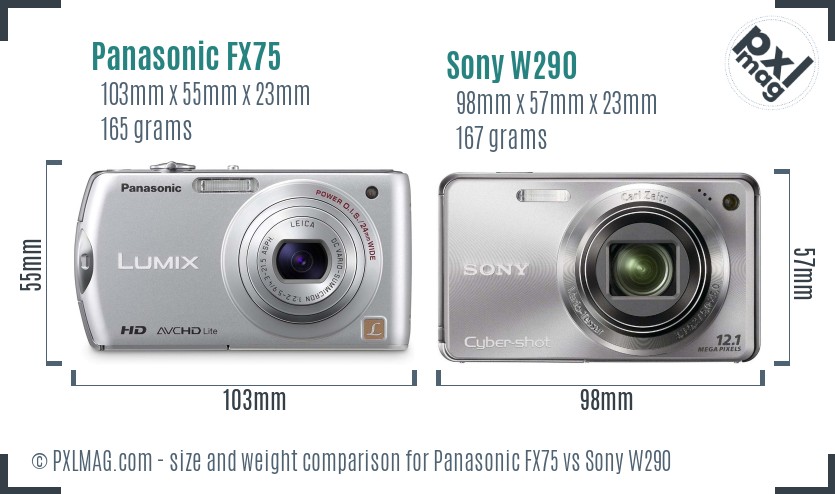 Panasonic FX75 vs Sony W290 size comparison