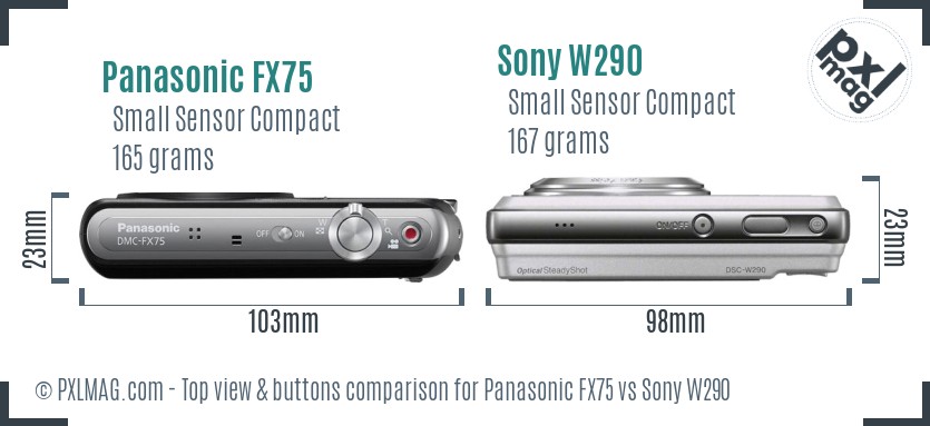Panasonic FX75 vs Sony W290 top view buttons comparison