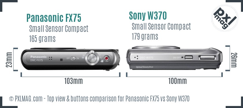 Panasonic FX75 vs Sony W370 top view buttons comparison