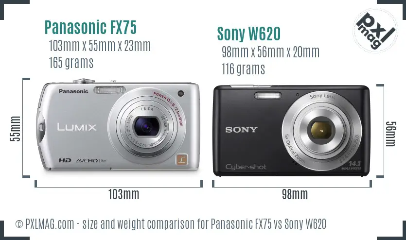 Panasonic FX75 vs Sony W620 size comparison Panasonic FX75 vs Sony W620 size comparison
