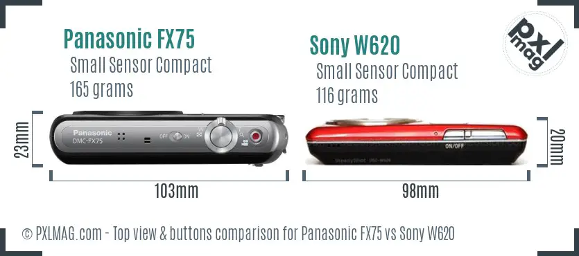 Panasonic FX75 vs Sony W620 top view buttons comparison Panasonic FX75 vs Sony W620 top view buttons comparison