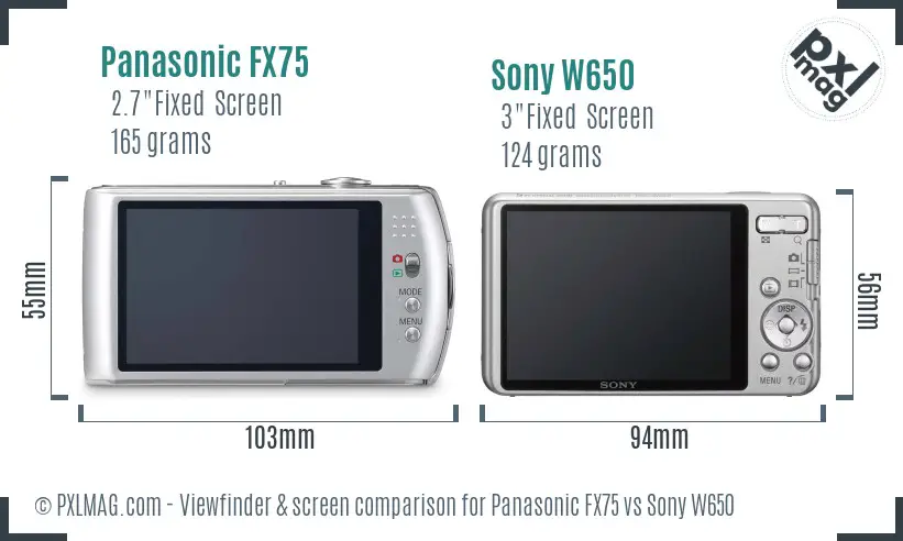 Panasonic FX75 vs Sony W650 Screen and Viewfinder comparison