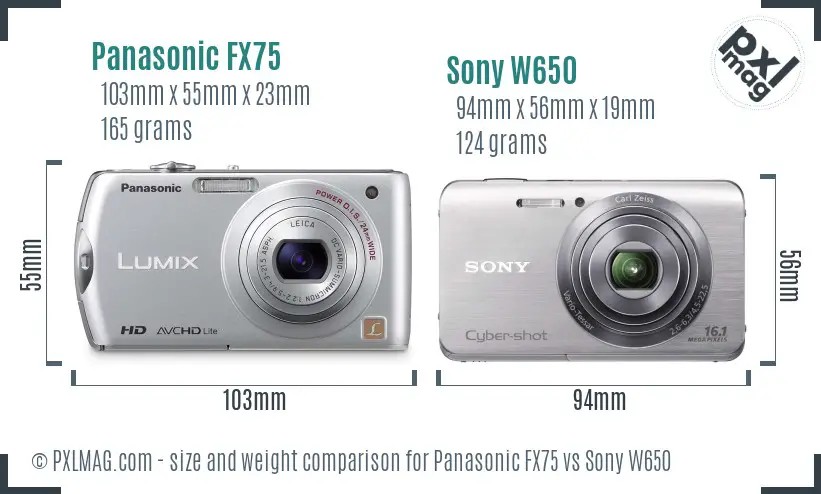 Panasonic FX75 vs Sony W650 size comparison