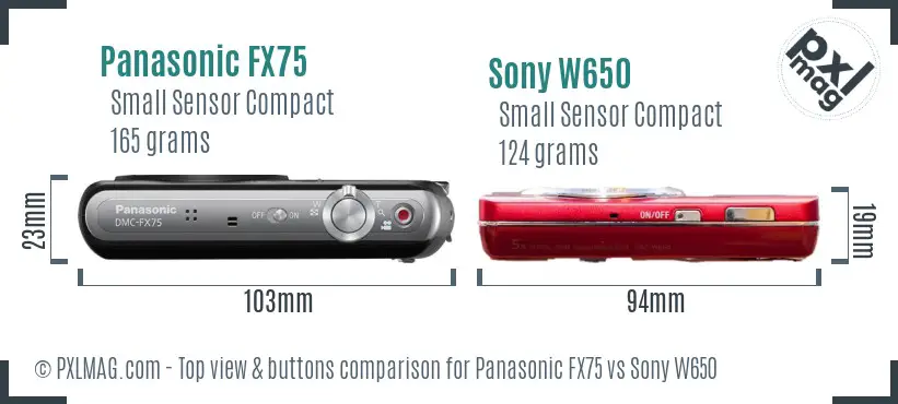 Panasonic FX75 vs Sony W650 top view buttons comparison